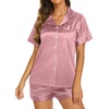 Ekouaer Womens Pajamas Silk Satin Short Sleeve Button Down Pjs Shorts Set(Dusty Pink)