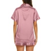 Ekouaer Womens Pajamas Silk Satin Short Sleeve Button Down Pjs Shorts Set(Dusty Pink)
