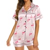 Ekouaer Womens Pajamas Silk Satin Short Sleeve Button Down Pjs Shorts Set(Flamingo Champagne)