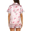 Ekouaer Womens Pajamas Silk Satin Short Sleeve Button Down Pjs Shorts Set(Flamingo Champagne)