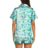 Ekouaer Womens Pajamas Silk Satin Short Sleeve Button Down Pjs Shorts Set(Flamingo Light Green)