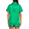 Ekouaer Womens Pajamas Silk Satin Short Sleeve Button Down Pjs Shorts Set(Green)