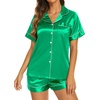 Ekouaer Womens Pajamas Silk Satin Short Sleeve Button Down Pjs Shorts Set(Green)