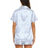 Ekouaer Womens Pajamas Silk Satin Short Sleeve Button Down Pjs Shorts Set(Heart Blue Striped)