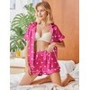 Ekouaer Womens Pajamas Silk Satin Short Sleeve Button Down Pjs Shorts Set(Heart Rose)