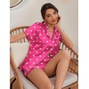 Ekouaer Womens Pajamas Silk Satin Short Sleeve Button Down Pjs Shorts Set(Heart Rose)