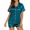 Ekouaer Womens Pajamas Silk Satin Short Sleeve Button Down Pjs Shorts Set(Lake Blue)
