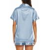 Ekouaer Womens Pajamas Silk Satin Short Sleeve Button Down Pjs Shorts Set(Light Blue)