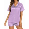 Ekouaer Womens Pajamas Silk Satin Short Sleeve Button Down Pjs Shorts Set(Lilac)