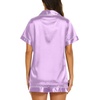 Ekouaer Womens Pajamas Silk Satin Short Sleeve Button Down Pjs Shorts Set(Lilac)