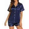 Ekouaer Womens Pajamas Silk Satin Short Sleeve Button Down Pjs Shorts Set(Navy)