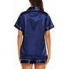 Ekouaer Womens Pajamas Silk Satin Short Sleeve Button Down Pjs Shorts Set(Navy)