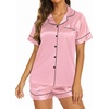 Ekouaer Womens Pajamas Silk Satin Short Sleeve Button Down Pjs Shorts Set(Pink)