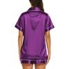 Ekouaer Womens Pajamas Silk Satin Short Sleeve Button Down Pjs Shorts Set(Purple)
