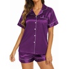 Ekouaer Womens Pajamas Silk Satin Short Sleeve Button Down Pjs Shorts Set(Purple)