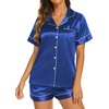 Ekouaer Womens Pajamas Silk Satin Short Sleeve Button Down Pjs Shorts Set(Royal Blue)