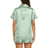 Ekouaer Womens Pajamas Silk Satin Short Sleeve Button Down Pjs Shorts Set(Sage Green)