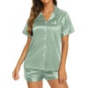 Ekouaer Womens Pajamas Silk Satin Short Sleeve Button Down Pjs Shorts Set(Sage Green)