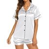 Ekouaer Womens Pajamas Silk Satin Short Sleeve Button Down Pjs Shorts Set(White)