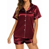 Ekouaer Womens Pajamas Silk Satin Short Sleeve Button Down Pjs Shorts Set(Wine)