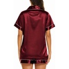 Ekouaer Womens Pajamas Silk Satin Short Sleeve Button Down Pjs Shorts Set(Wine)