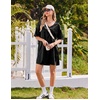 Ekouaer Women’s Satin Nightgowns V Neck Sleepshirt Short Sleeve Nightshirts(Black)