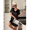 Ekouaer Women’s Satin Nightgowns V Neck Sleepshirt Short Sleeve Nightshirts(Black)