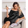 Ekouaer Women’s Satin Nightgowns V Neck Sleepshirt Short Sleeve Nightshirts(Black)