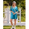 Ekouaer Women’s Satin Nightgowns V Neck Sleepshirt Short Sleeve Nightshirts(Blue Green)