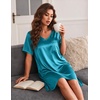 Ekouaer Women’s Satin Nightgowns V Neck Sleepshirt Short Sleeve Nightshirts(Blue Green)