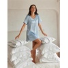 Ekouaer Women’s Satin Nightgowns V Neck Sleepshirt Short Sleeve Nightshirts(Blue Stripe)