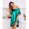 Ekouaer Women’s Satin Nightgowns V Neck Sleepshirt Short Sleeve Nightshirts(Dark Green)