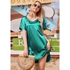 Ekouaer Women’s Satin Nightgowns V Neck Sleepshirt Short Sleeve Nightshirts(Dark Green)