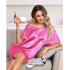 Ekouaer Women’s Satin Nightgowns V Neck Sleepshirt Short Sleeve Nightshirts(Rose)