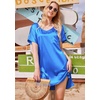 Ekouaer Women’s Satin Nightgowns V Neck Sleepshirt Short Sleeve Nightshirts(Snorkel Blue)
