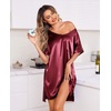 Ekouaer Women’s Satin Nightgowns V Neck Sleepshirt Short Sleeve Nightshirts(Wine Red)