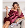 Ekouaer Women’s Satin Nightgowns V Neck Sleepshirt Short Sleeve Nightshirts(Wine Red)