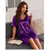 Ekouaer Women’s Satin Nightgowns V Neck Sleepshirt Short Sleeve Nightshirts(Wineberry)