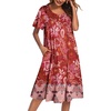 Ekouaer House Dress for Women with Pockets Short Sleeve Moo Moos Nightgowns(Floral Red)