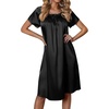 Ekouaer Nightgown for Women Satin Silk Night Gown Loose Plus Size Sleepwear(Black)