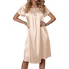 Ekouaer Nightgown for Women Satin Silk Night Gown Loose Plus Size Sleepwear(Champagne)