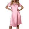 Ekouaer Nightgown for Women Satin Silk Night Gown Loose Plus Size Sleepwear(Medium Pink)