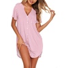 Ekouaer Nightgowns for Women Button Down Night Gown Short Sleeve Nightshirt(A-pink Stripes)