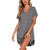 Ekouaer Nightgowns for Women Button Down Night Gown Short Sleeve Nightshirt(Medium Grey)