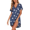 Ekouaer Nightgowns for Women Button Down Night Gown Short Sleeve Nightshirt(Pattern4_star)