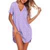 Ekouaer Nightgowns for Women Button Down Night Gown Short Sleeve Nightshirt(Purple Flower)