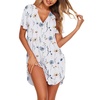 Ekouaer Nightgowns for Women Button Down Night Gown Short Sleeve Nightshirt(White Blue Flower)