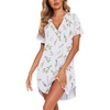 Ekouaer Nightgowns for Women Button Down Night Gown Short Sleeve Nightshirt(Whiter Flower)