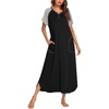 Ekouaer Womens Nightgown Long Nightgowns Full Length Moo Moos with Pockets(Black/Grey)