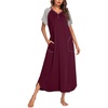 Ekouaer Womens Nightgown Long Nightgowns Full Length Moo Moos with Pockets(Fuchsia/Grey)